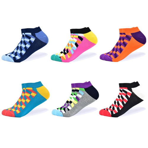 6 Pairs Men and Women Novelty Fashion Colorful Casual Ankle Short Socks Harajuku