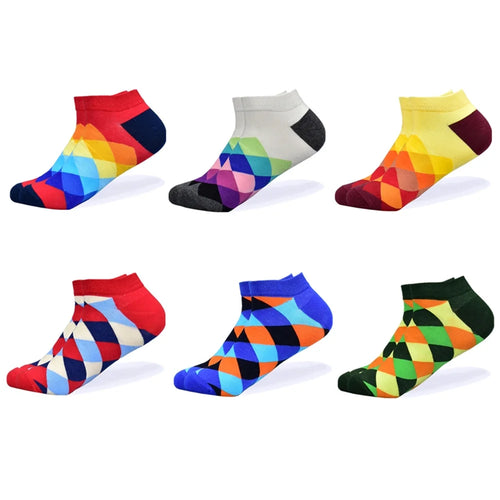 6 Pairs Men and Women Novelty Fashion Colorful Casual Ankle Short Socks Harajuku