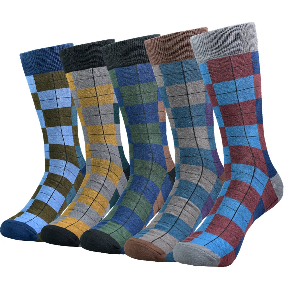 5 pairs Men's Cotton Dress ARGYLE Pattern Crew Socks