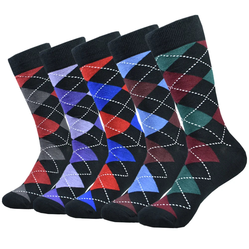 5 pairs Men's Cotton Dress ARGYLE Pattern Crew Socks