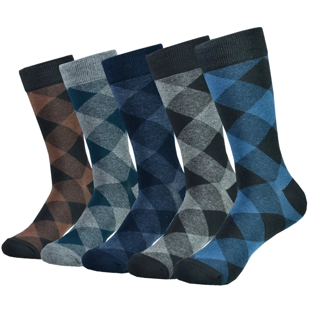 5 pairs Men's Cotton Dress ARGYLE Pattern Crew Socks