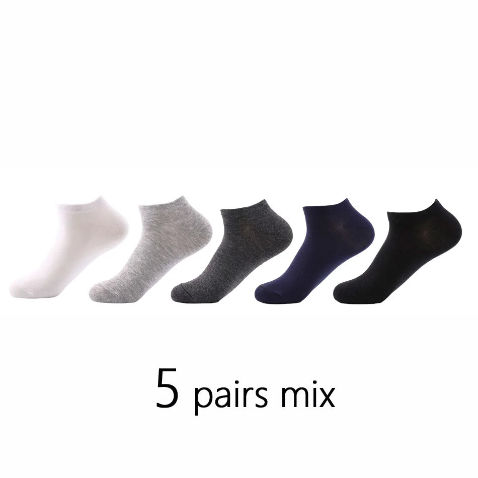 5Pairs Pack Cotton Men Socks Summer Thin Breathable Socks High Quality Low Tube Boat Socks Black Short For Students Size 38-43