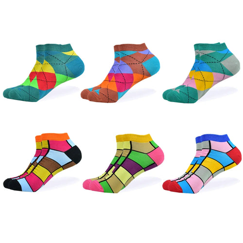 6 Pairs Men and Women Novelty Fashion Colorful Casual Ankle Short Socks Harajuku
