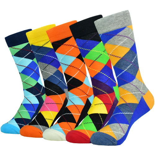 5Pack Men's Color Dress Casual Fashion Happy Socks Combed Cotton Socks