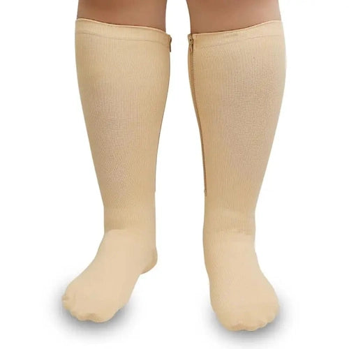 BEIGE Zipper Sides CLOSE TOE Compression Socks,