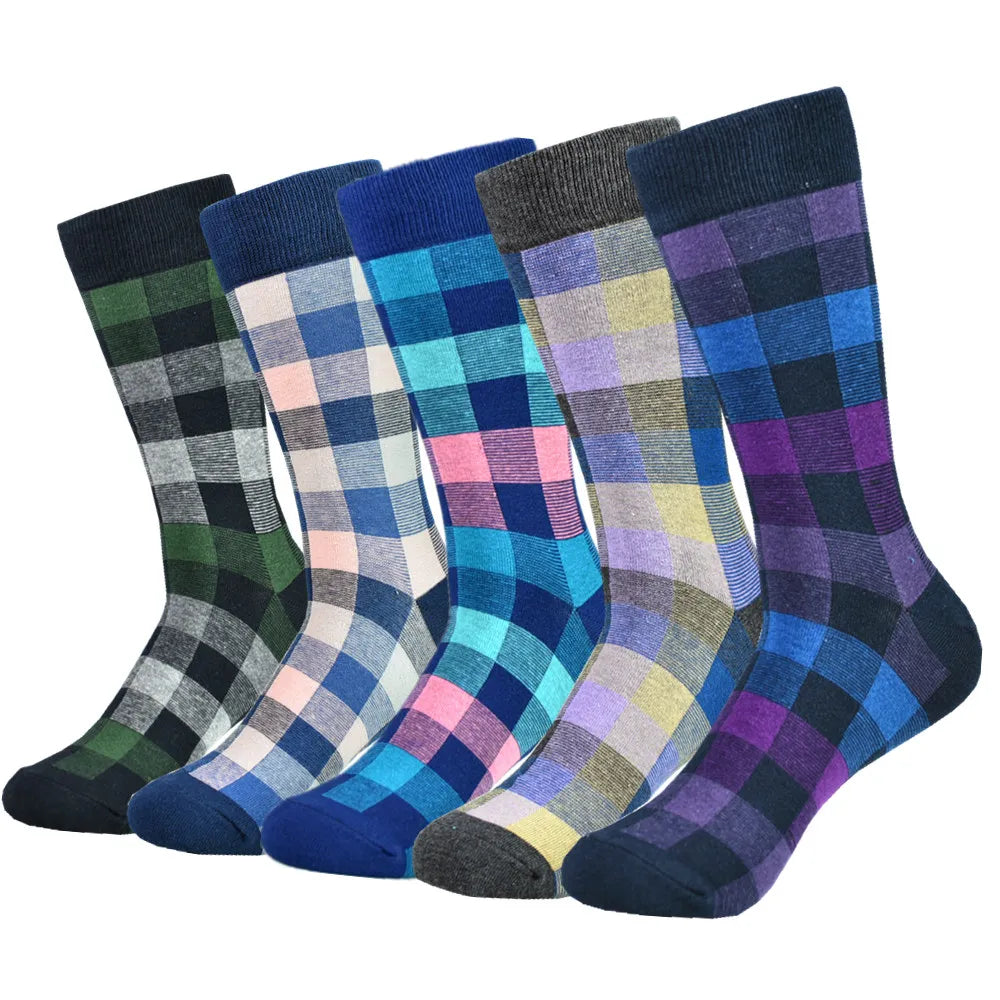 5 pairs Men's Cotton Dress ARGYLE Pattern Crew Socks
