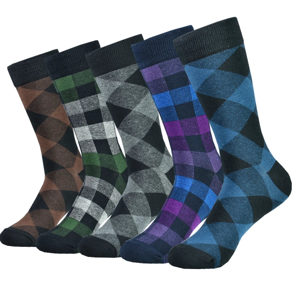 5 pairs Men's Cotton Dress ARGYLE Pattern Crew Socks
