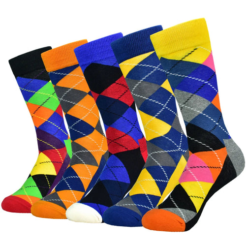 5Pack Men's Color Dress Casual Fashion Happy Socks Combed Cotton Socks