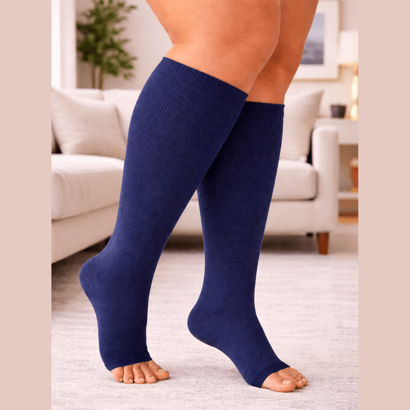 BLUE Open Toe Compression Socks
