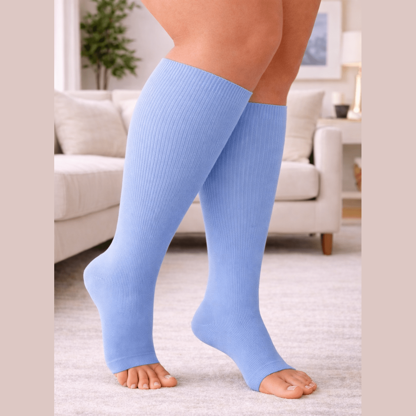 SKY BLUE Open Toe Compression Socks