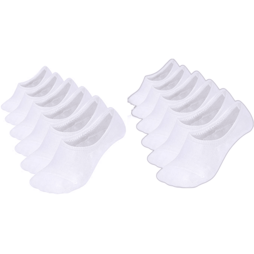 6 - 12 pair packs Comfort Rich Men's and Women No Show Socks - Black, and White Cotton, Size 9-13
