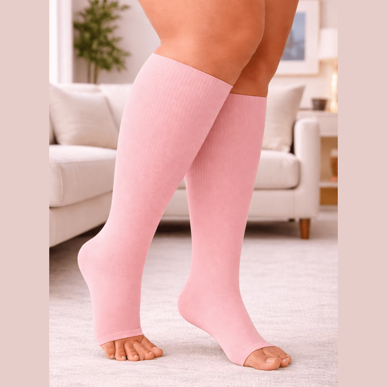 PINK Open Toe Compression Socks