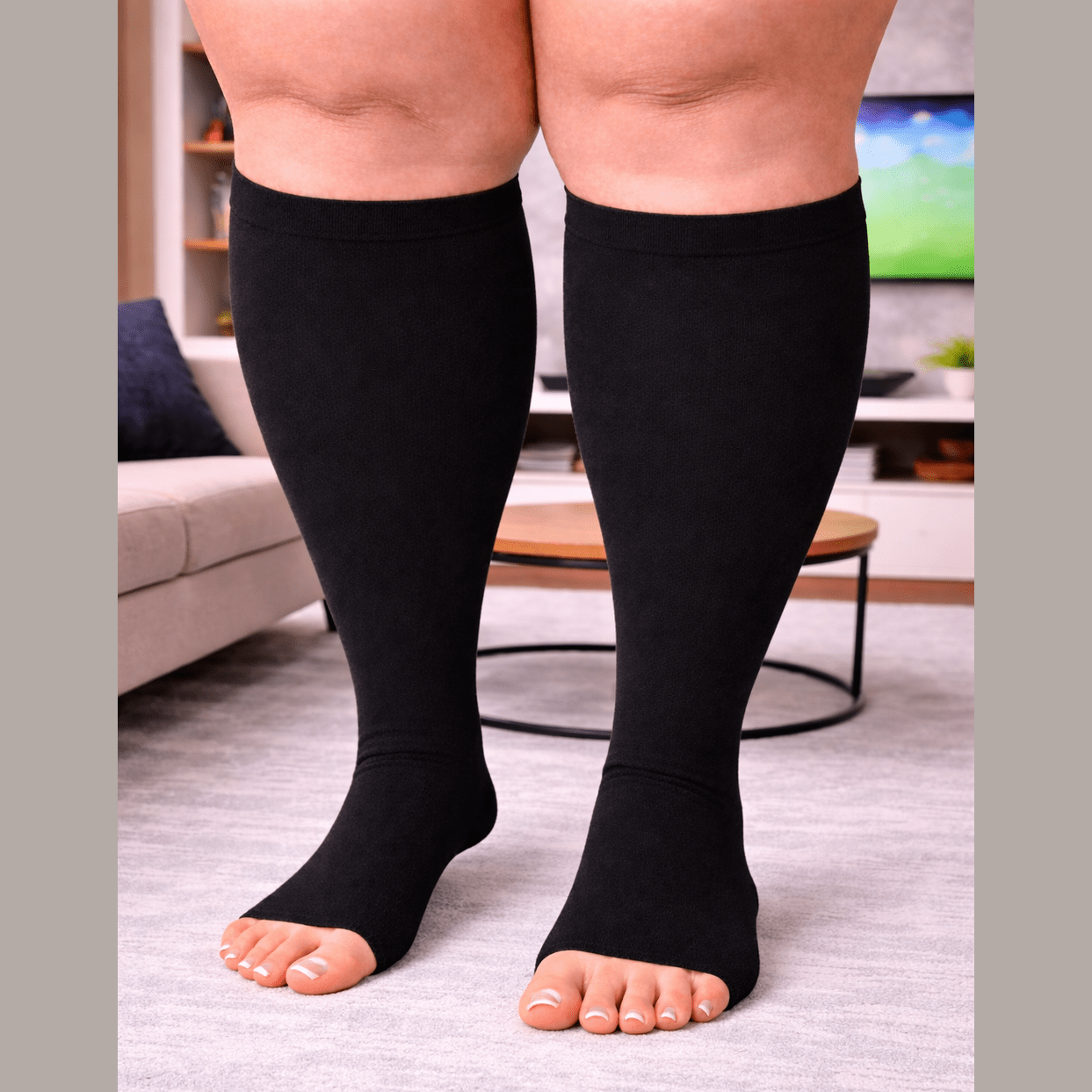 BLACK  "OPEN" TOE Compression Socks