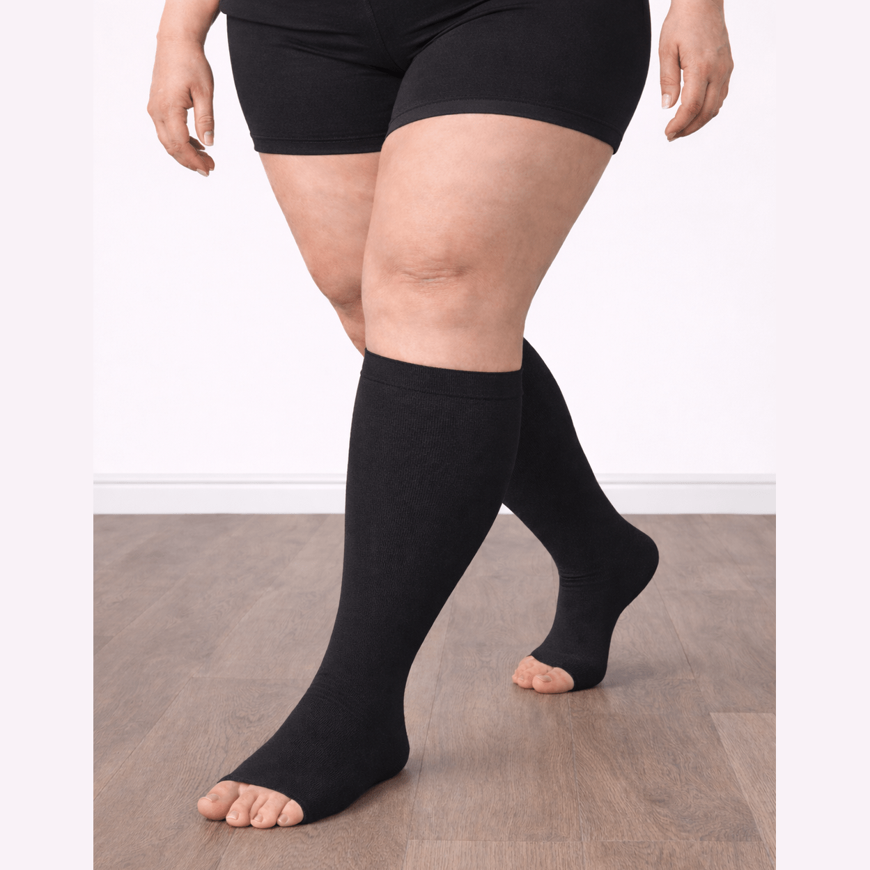 BLACK  "OPEN" TOE Compression Socks