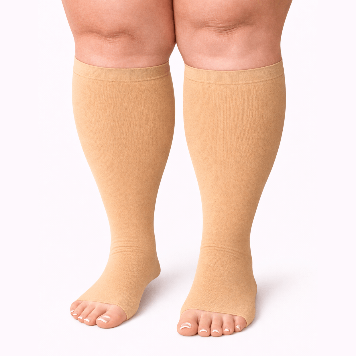 BEIGE  "OPEN TOE" Compression Socks