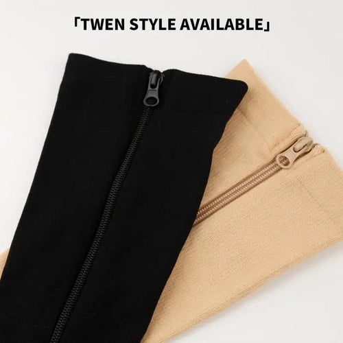 BEIGE   Zipper Sides  CLOSE TOE  Compression Socks,