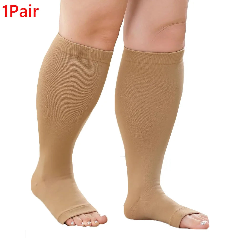 BEIGE  "OPEN TOE" Compression Socks