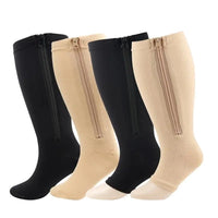 BEIGE   Zipper Sides  CLOSE TOE  Compression Socks,