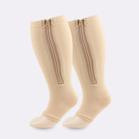 BEIGE   Zipper Sides  CLOSE TOE  Compression Socks,
