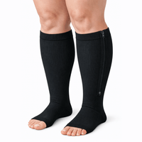 BLACK  Zipper Sides OPEN TOE Compression Socks