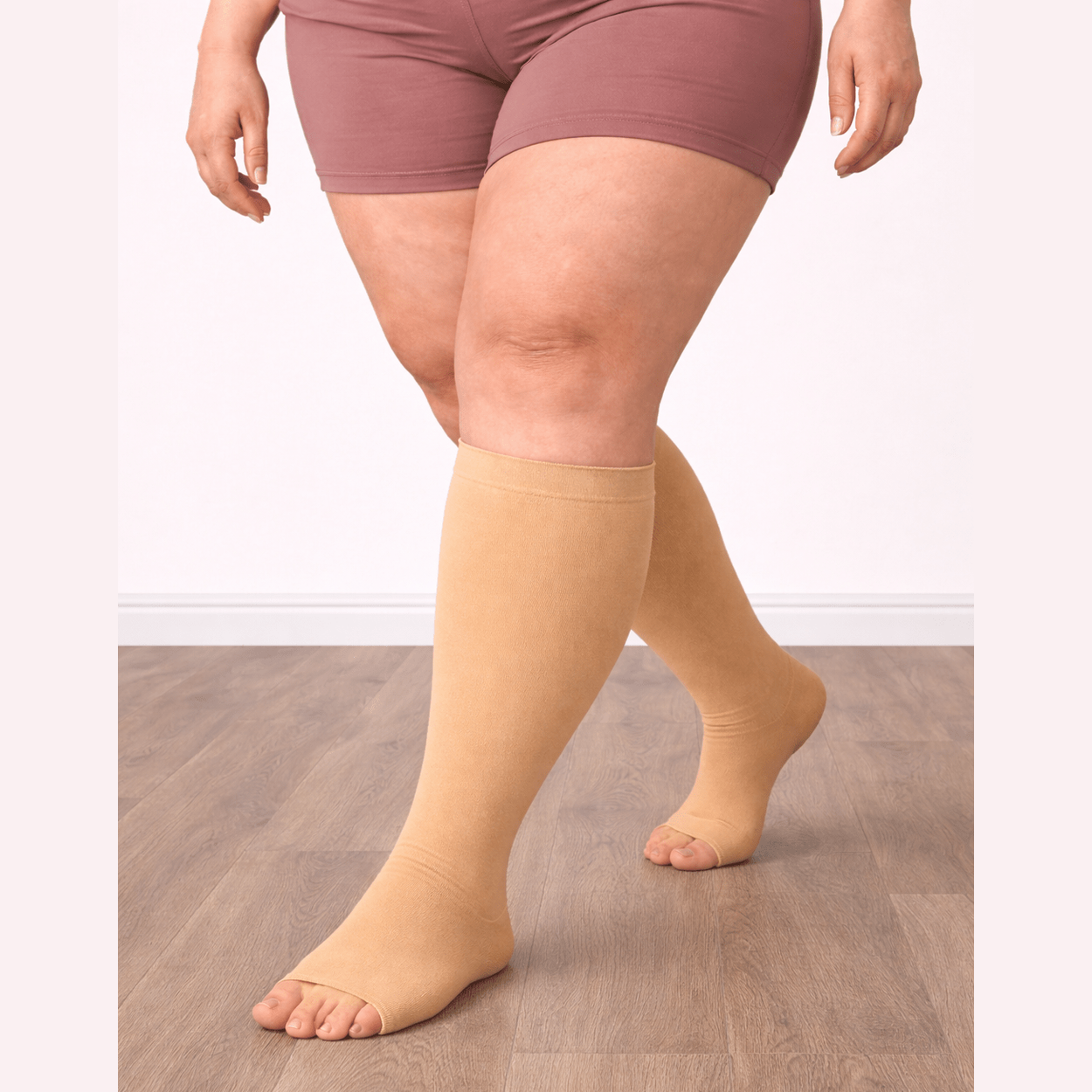 BEIGE  "OPEN TOE" Compression Socks