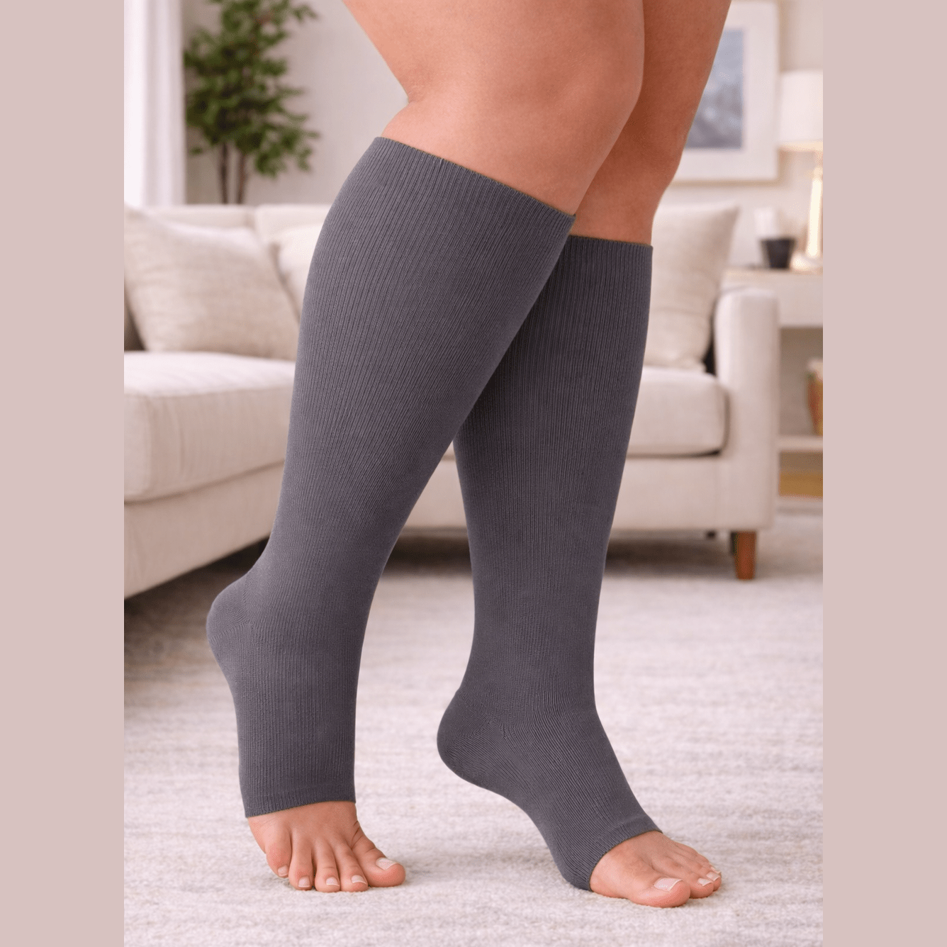 GREY  Open Toe Compression Socks