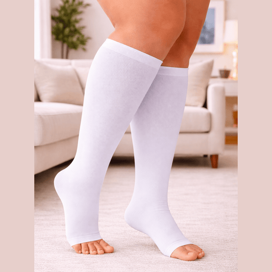WHITE Open Toe Compression Socks