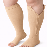 BEIGE   Zipper Sides  OPEN TOE  Compression Socks