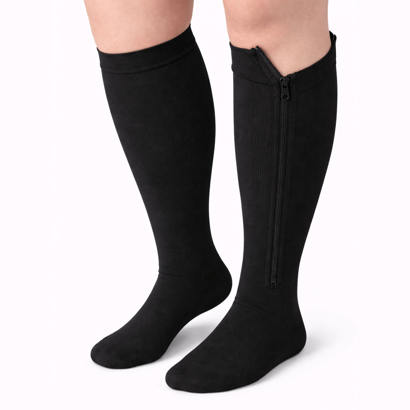 BEIGE   Zipper Sides  OPEN TOE  Compression Socks