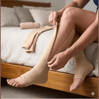 BEIGE   Zipper Sides  OPEN TOE  Compression Socks